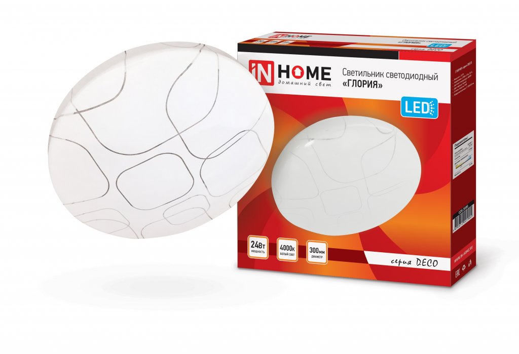 Светильник светодиодный серии DECO 24Вт 230В 4000К 1560лм 300х55мм ГЛОРИЯ IN HOME