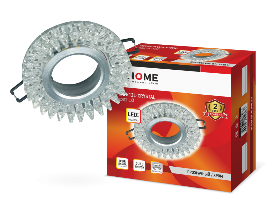 Светильник встраиваемый MR16R-R12L-crystal под лампу JCDR GU5.3 с подсветкой Прозрачный/ Хром IN HOME