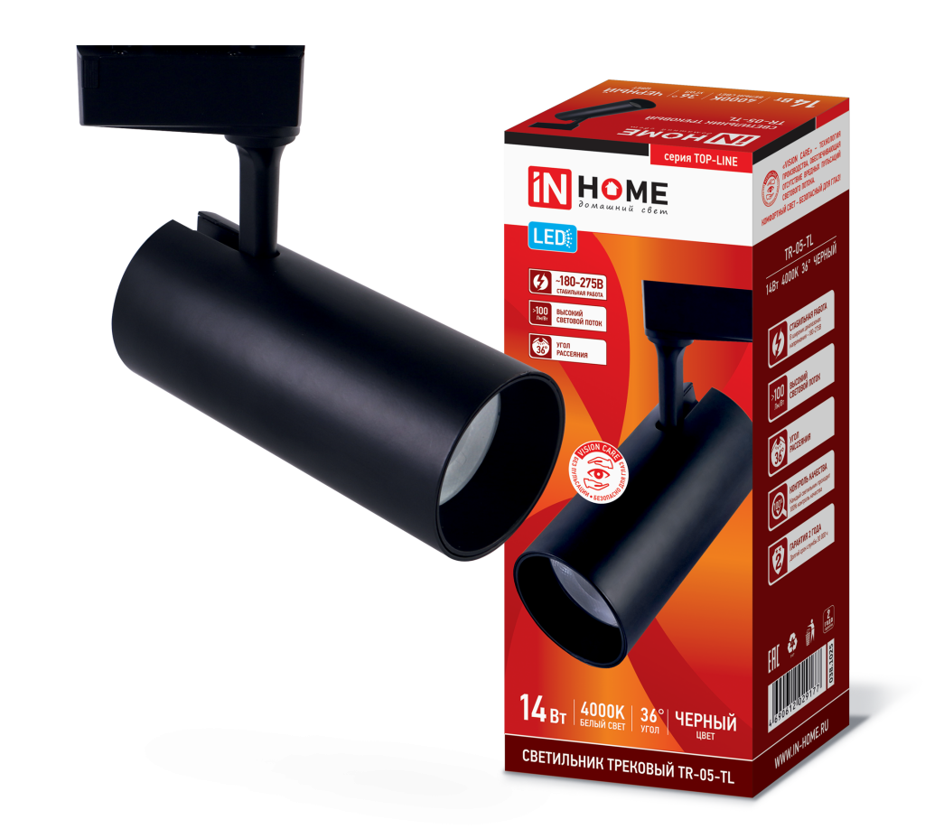 Светильник трековый светодиодный TR-05-TL 24Вт 4000К 2400Лм IP40 36 градусов черный серии TOP-LINE IN HOME