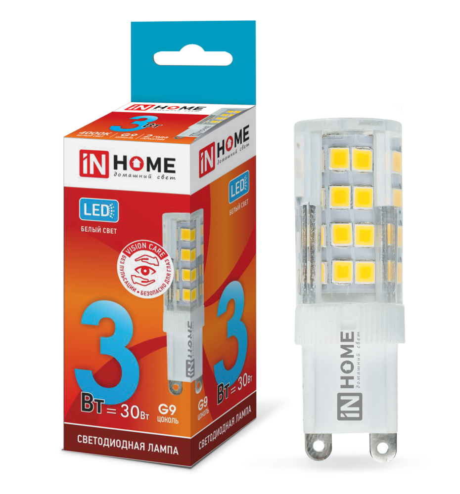 Лампа светодиодная LED-JCD-VC 3Вт 230В G9 4000К 260Лм IN HOME