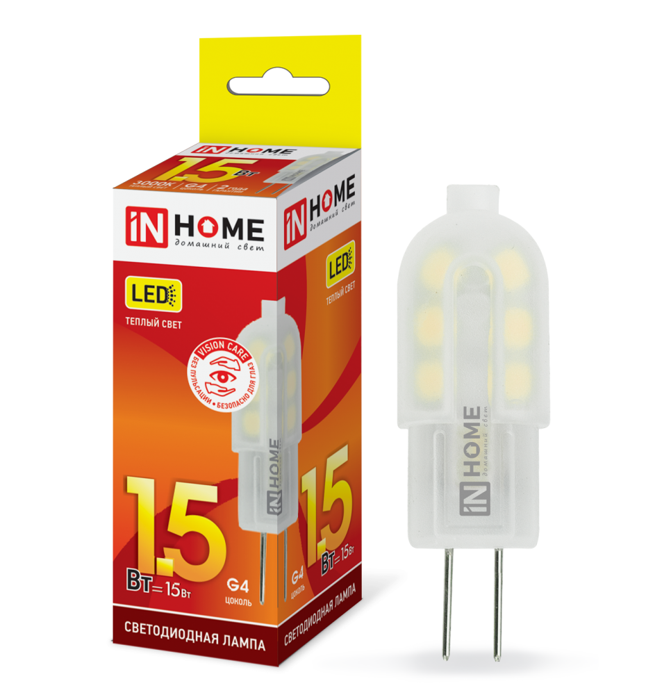 Лампа светодиодная LED-JC-VC 1.5Вт 12В G4 3000К 95Лм IN HOME