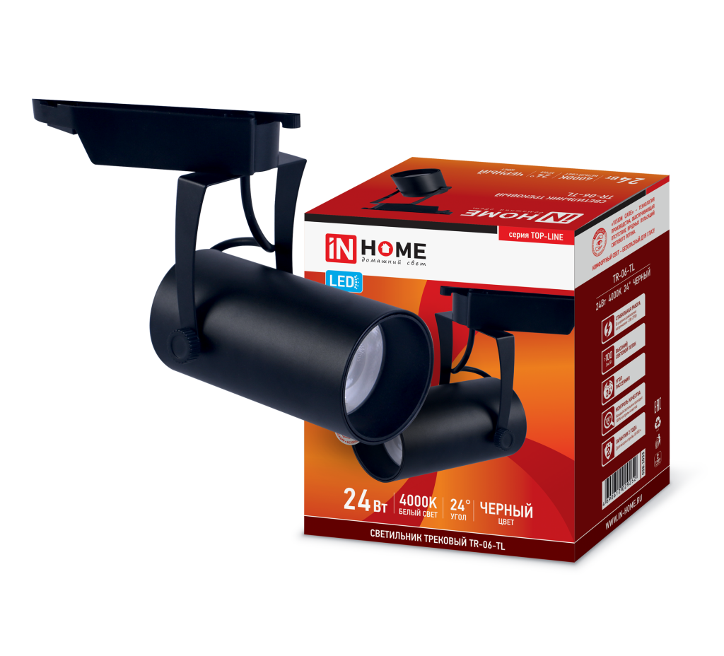 Светильник трековый светодиодный TR-06-TL 24Вт 4000К 2400Лм IP40 24 градуса черный серии TOP-LINE IN HOME