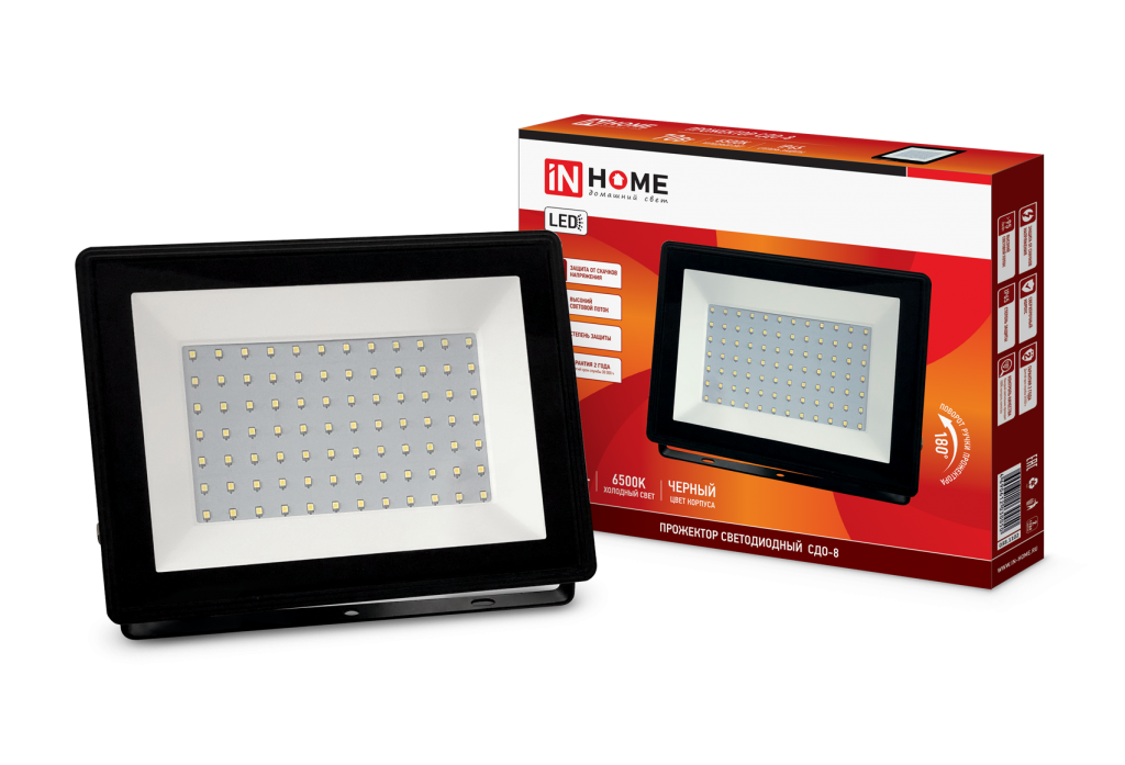 Прожектор светодиодный СДО-8 70Вт 230В 6500К 6650Лм IP65 IN HOME