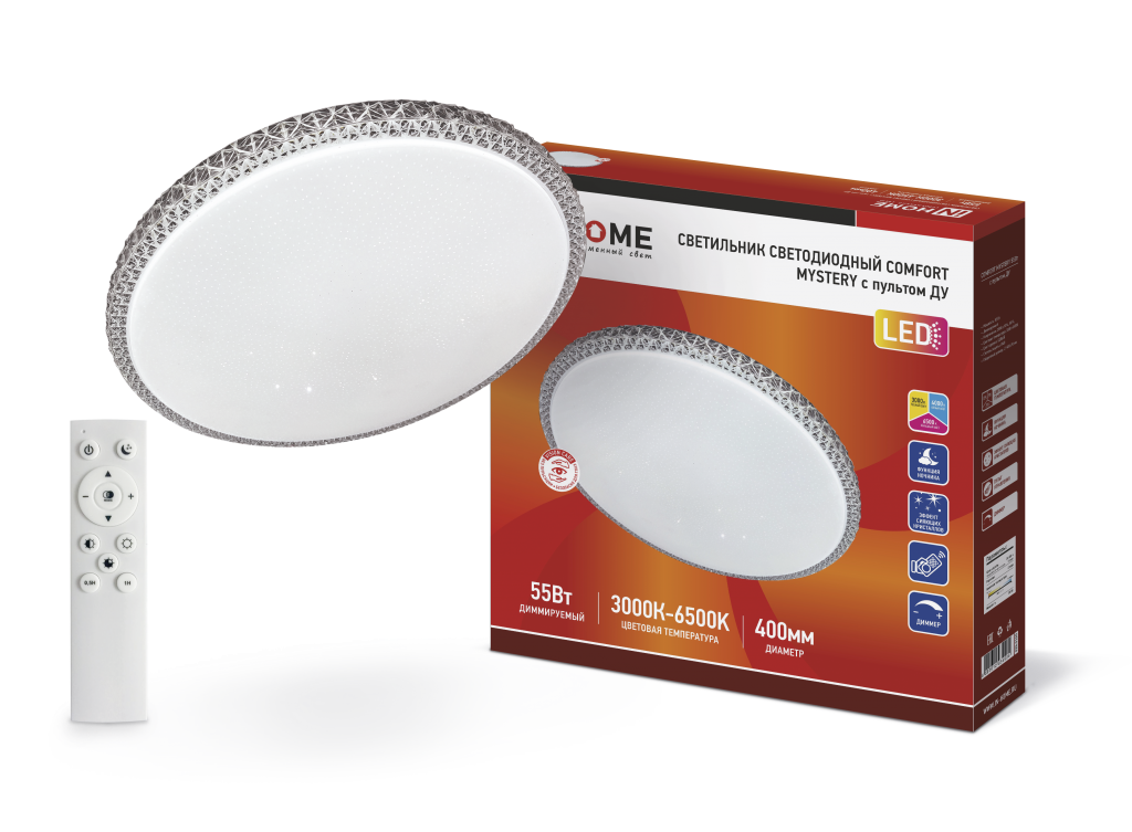 Светильник светодиодный COMFORT MYSTERY 55Вт 230В 3000-6500K 4400Лм 400x70мм с пультом ДУ IN HOME