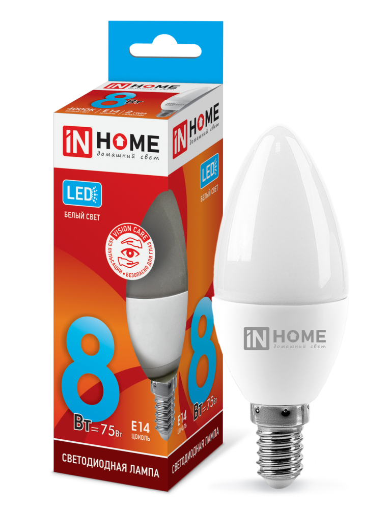 Лампа светодиодная LED-СВЕЧА-VC 8Вт 230В Е14 4000К 720Лм IN HOME