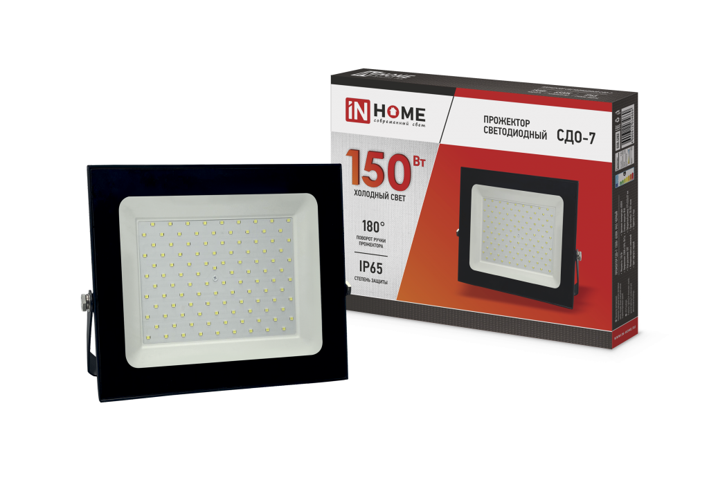 Прожектор светодиодный СДО-7 150Вт 230В 6500К IP65 черный IN HOME