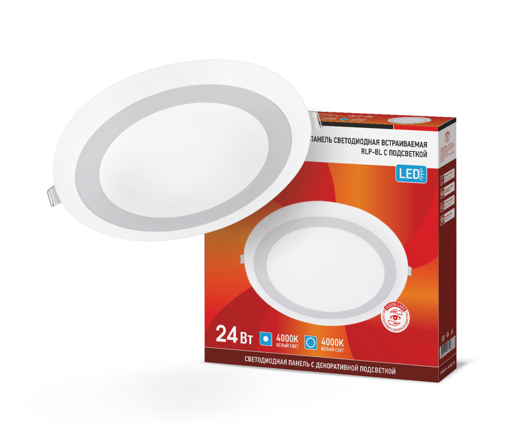 Панель светодиодная встраиваемая круглая RLP-BL 24Вт 230В 4000К 1440Лм 245мм с подсветкой белая IP20 IN HOME
