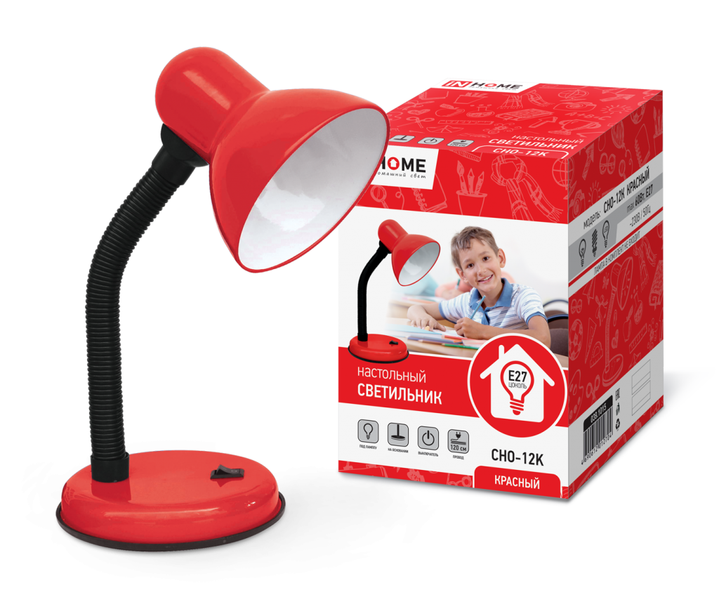 Светильник настольный под лампу СНО-12К на основании 60Вт E27 КРАСНЫЙ (коробка) IN HOME