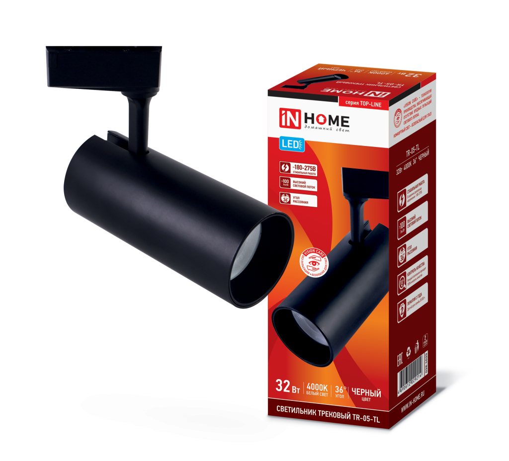 Светильник трековый светодиодный TR-05-TL 32Вт 4000К 3200Лм IP40 36 градусов черный серии TOP-LINE IN HOME