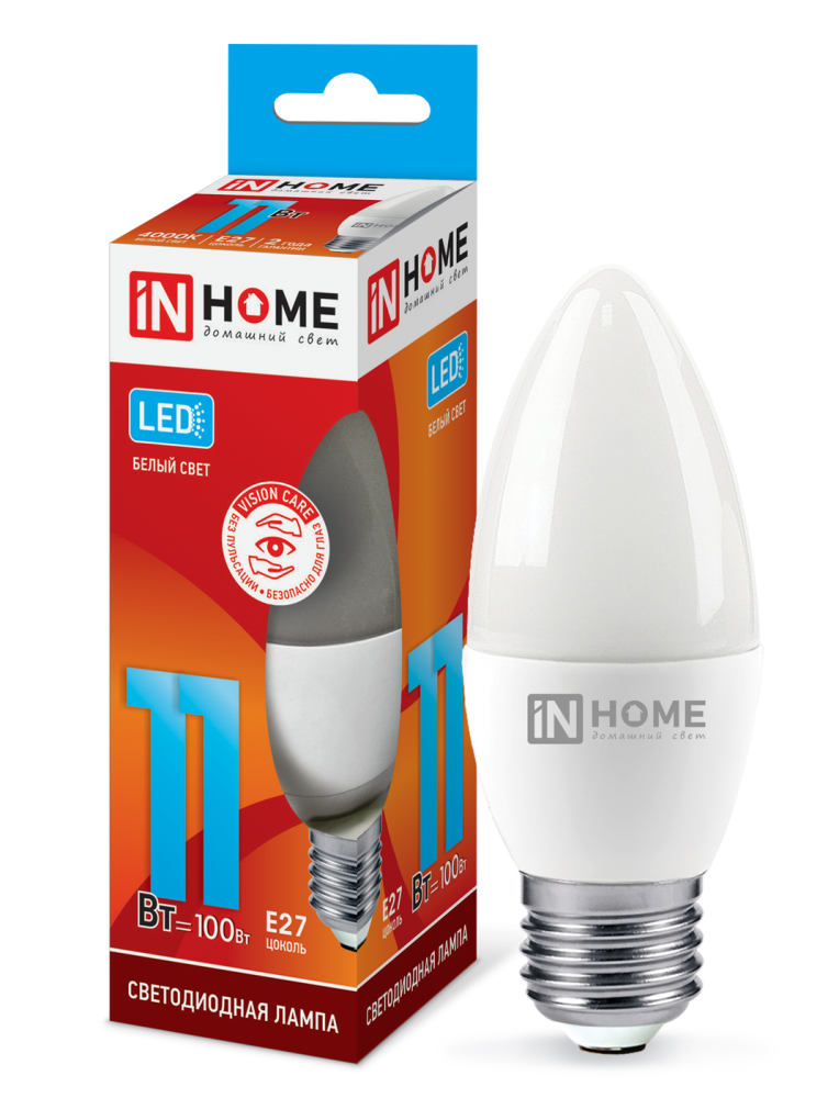 Лампа светодиодная LED-СВЕЧА-VC 11Вт 230В Е27 4000К 990Лм IN HOME