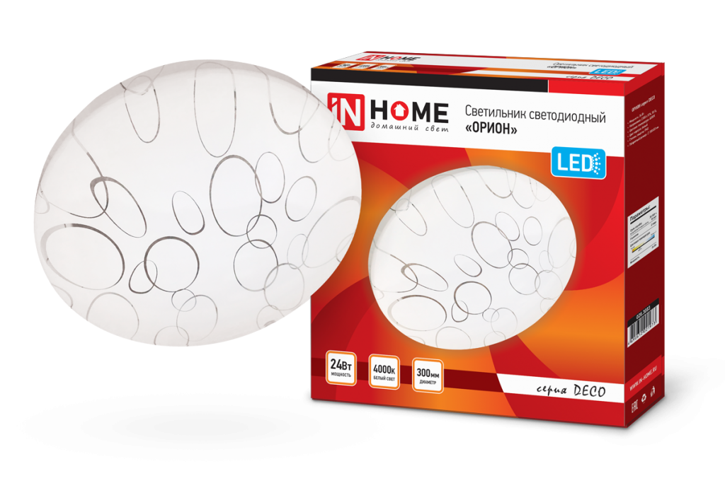 Светильник светодиодный серии DECO 24Вт 230В 4000К 1560лм 300х55мм ОРИОН IN HOME